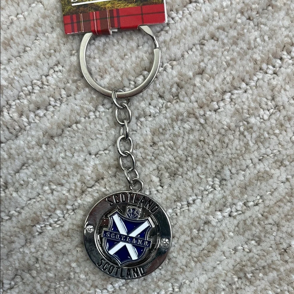 Scotland Saltire Spinner Keychain Scottish Flag Blue White Metal Key Ring